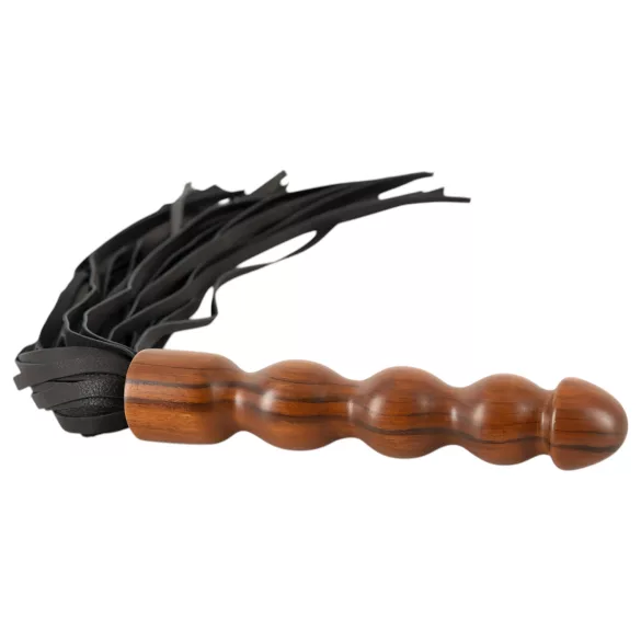 ZADO - leren zweep - houten dildo handvat - zwart/bruin