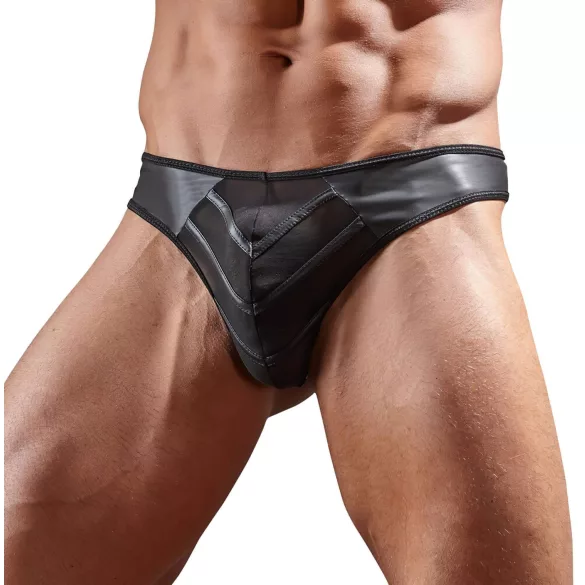 Svenjoyment - Glanzende herenstring met transparant inzetstuk (zwart) - XL
