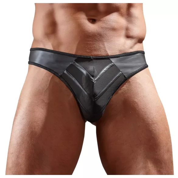 Svenjoyment - Glanzende herenstring met transparant inzetstuk (zwart) - XL