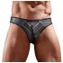 Glanzende mannenstring met transparant inzetstuk (zwart) - XL