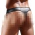 Glanzende mannenstring met transparant inzetstuk (zwart) - XL