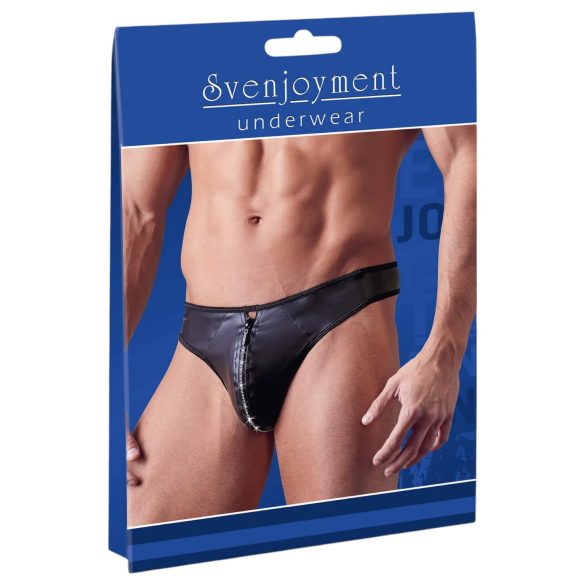 Svenjoyment - Glanzende Heren String met Strass en Rits (Zwart) - L