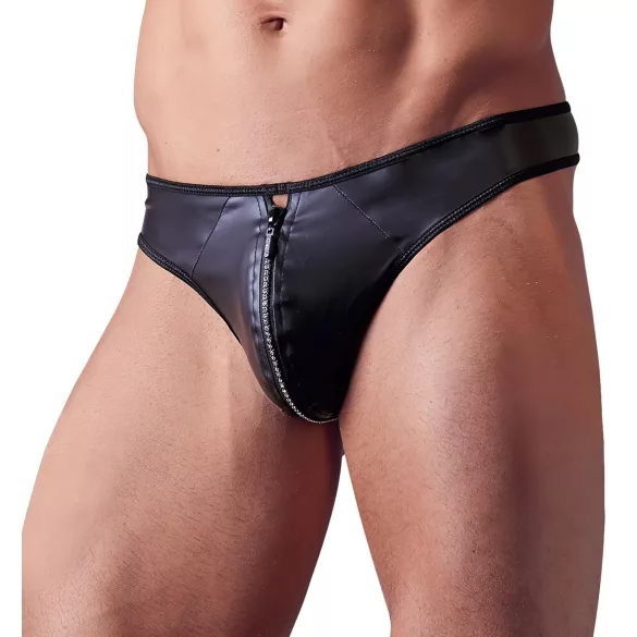 Svenjoyment - heren string - glanzend met strass en rits - zwart - L