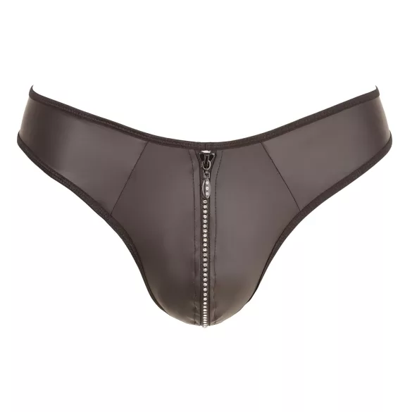 Svenjoyment - heren string - glanzend met strass en rits - zwart - XL