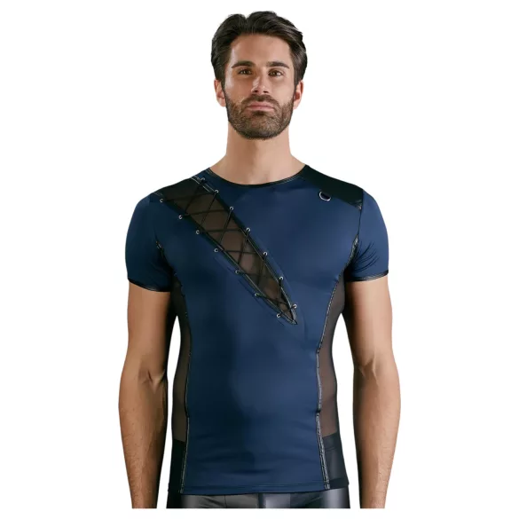 NEK - heren top - vetersluiting en netstof inzet - zwart/blauw