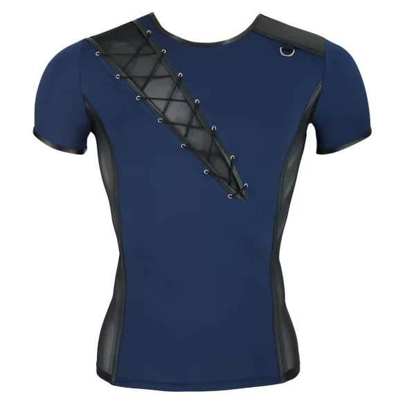 NEK - heren top - vetersluiting en netstof inzet - zwart/blauw