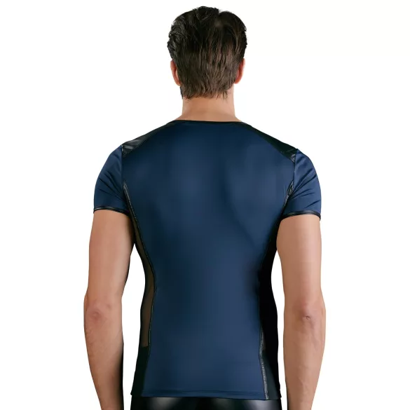 NEK - heren top - vetersluiting en netstof inzet - zwart/blauw