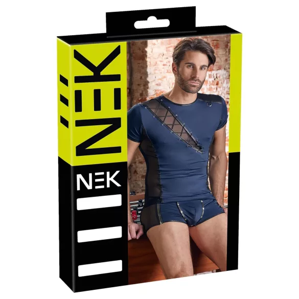 NEK - heren top - vetersluiting en netstof inzet - zwart/blauw - M