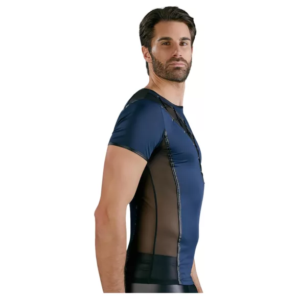 NEK - heren top - vetersluiting en netstof inzet - zwart/blauw - L