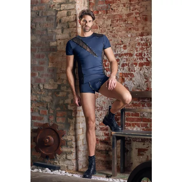 NEK - heren top - vetersluiting en netstof inzet - zwart/blauw - L