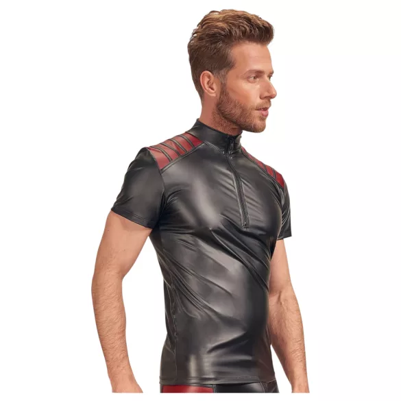 NEK - heren top met rits en rode inzet - zwart