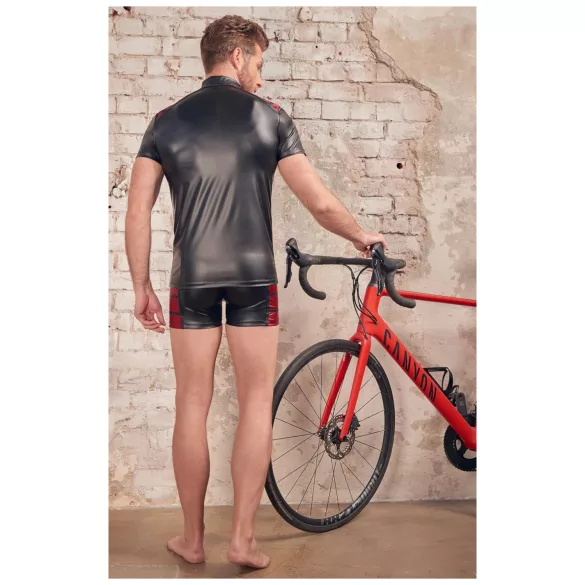 NEK - heren top met rits en rode inzet - zwart