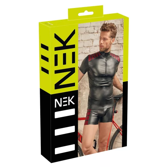 NEK - heren top met rits en rode inzet - zwart - L