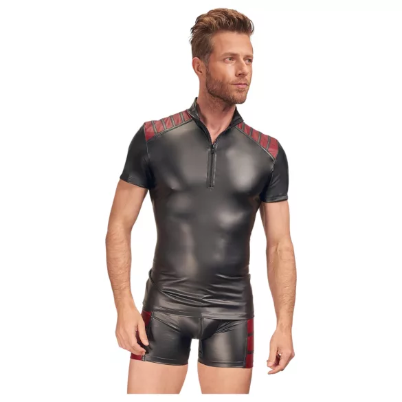 NEK - heren top met rits en rode inzet - zwart - L