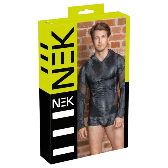 NEK - slangenhuidprint, capuchon heren top (zwart)