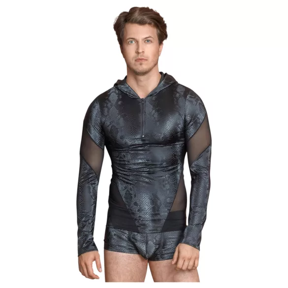 NEK - slangenhuidprint, capuchon heren top (zwart)