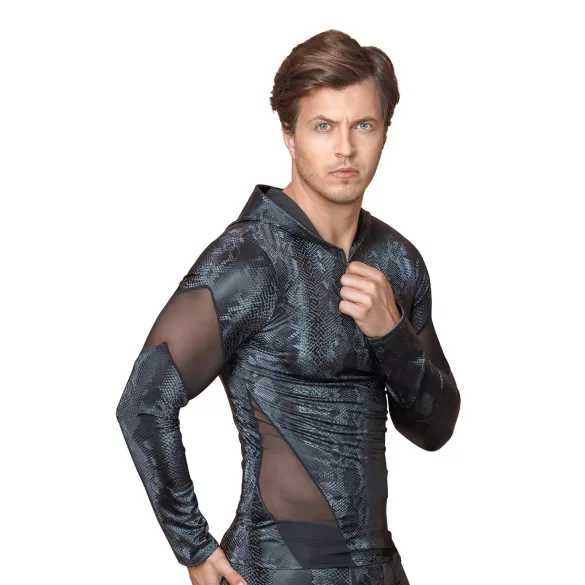NEK - slangenhuidprint, capuchon heren top (zwart)