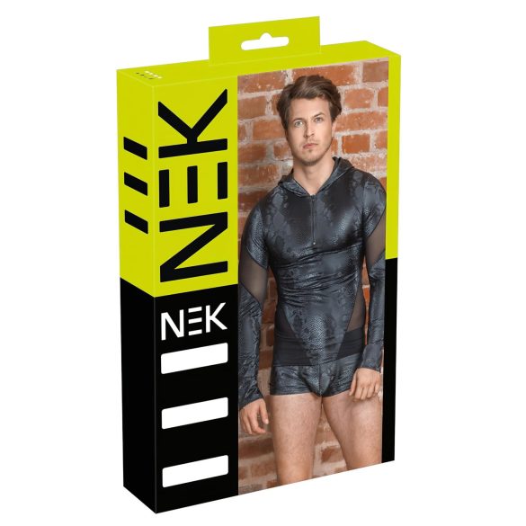 NEK - Herensweater met slangenprint en capuchon (zwart) - M