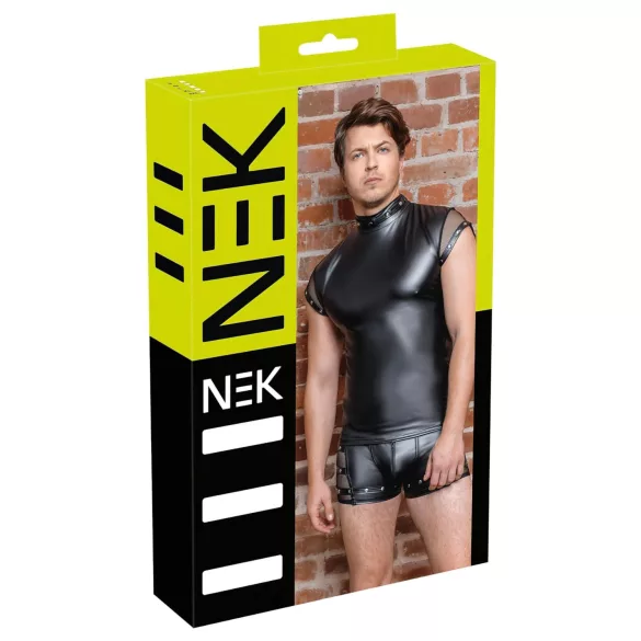 NEK - seksy heren top met studs en netdetails (zwart)