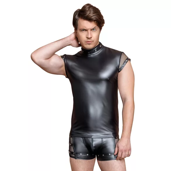 NEK - seksy heren top met studs en netdetails (zwart)