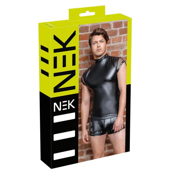 NEK - herenshirt met studs en netdetails (zwart) - M