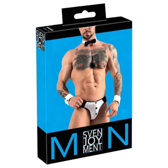 Svenjoyment - heren string kostuum set - ober - zwart/wit - XL