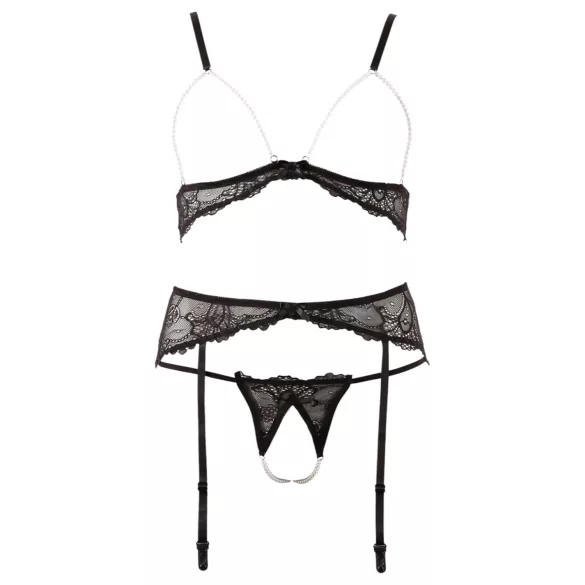 Abierta Fina - lingerie set - kant en parels - zwart