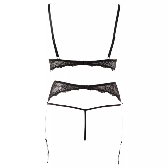 Abierta Fina - lingerie set - kant en parels - zwart - M
