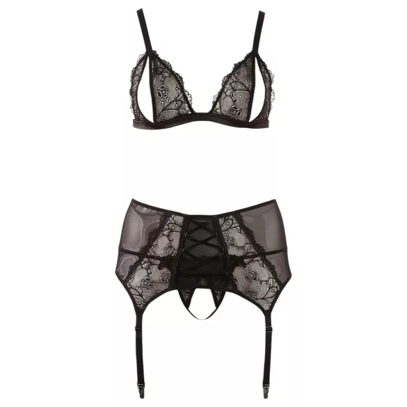 Cottelli Plus Size - Lingerieset trio - Kant - Zwart