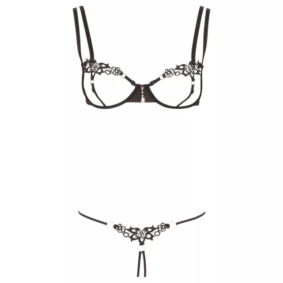 Cottelli - lingerie set - geborduurd en glanzend - zwart - M