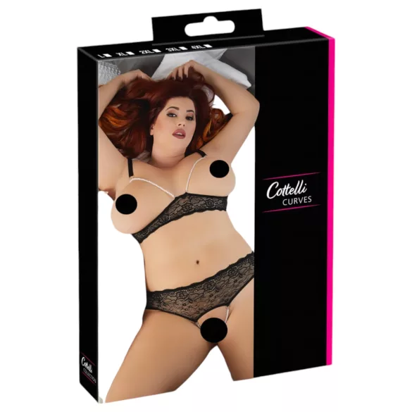 Cottelli Plus Size - bh set met parels - zwart - XL