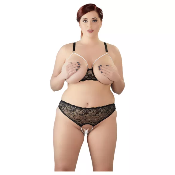 Cottelli Plus Size - bh set met parels - zwart - XL