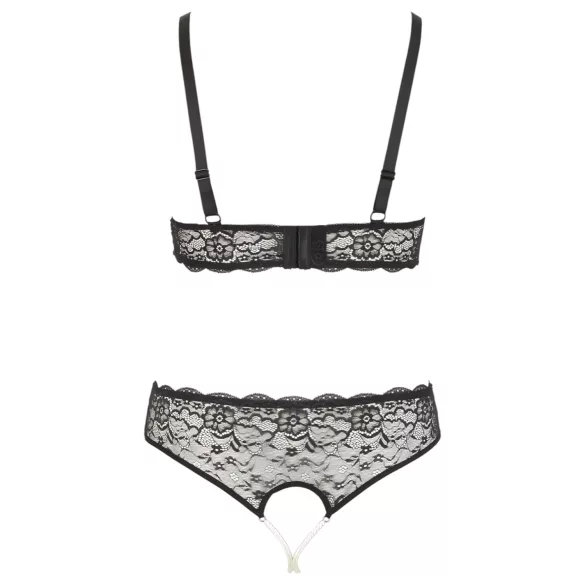 Cottelli Plus Size - bh set met parels - zwart - XL