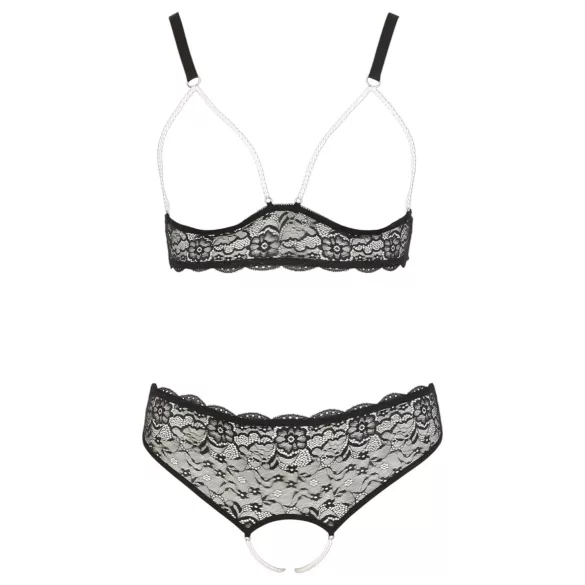 Cottelli Plus Size - bh set met parels - zwart - 2XL