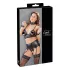 Cottelli Bondage - lingerie set - kant, glanzend, 4-delig, zwart - M