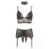 Cottelli Bondage - lingerie set - kant, glanzend, 4-delig, zwart - L