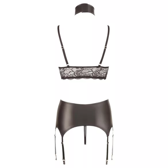 Cottelli Bondage - lingerie set - kant, glanzend, 4-delig, zwart - XL