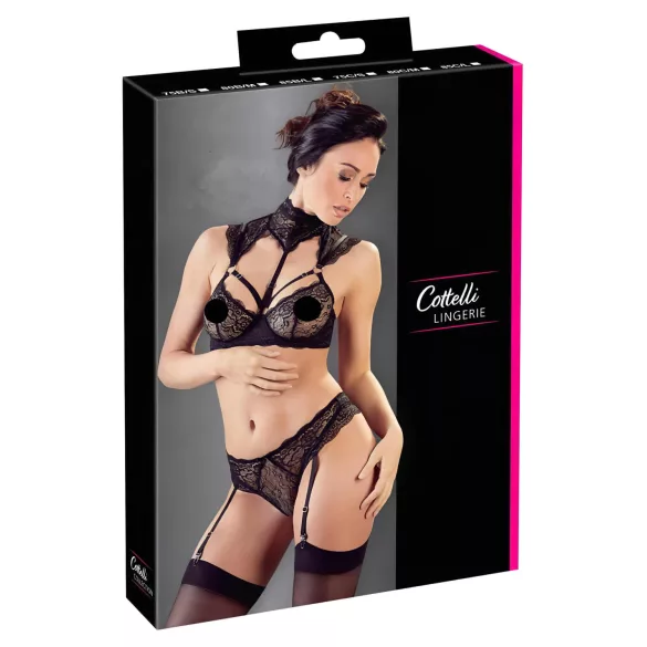 Cottelli - kanten beha-set met kraagje (zwart) - 85B/L