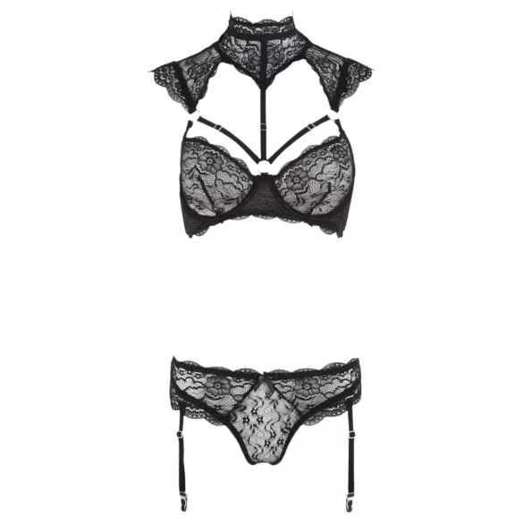 Cottelli - kanten beha-set met kraagje (zwart) - 85B/L