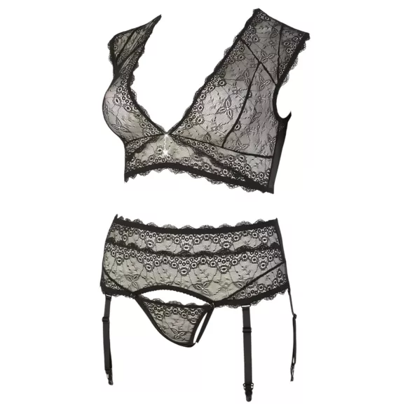 Cottelli Plus Size - lingerie set - kant - strass steentjes - zwart