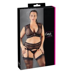   Cottelli Plus Size - lingerie set - kant - strass steentjes - zwart - XL