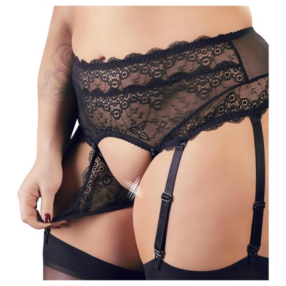 Cottelli Plus Size - stras-lingerieset met kant (zwart) - 2XL
