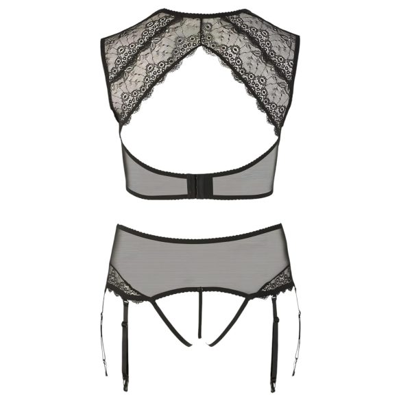 Cottelli Plus Size - stras-lingerieset met kant (zwart) - 2XL