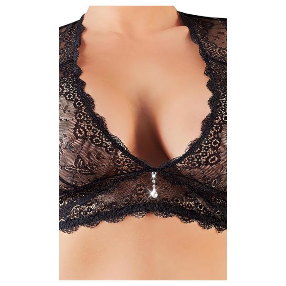 Cottelli Plus Size - stras-lingerieset met kant (zwart) - 3XL