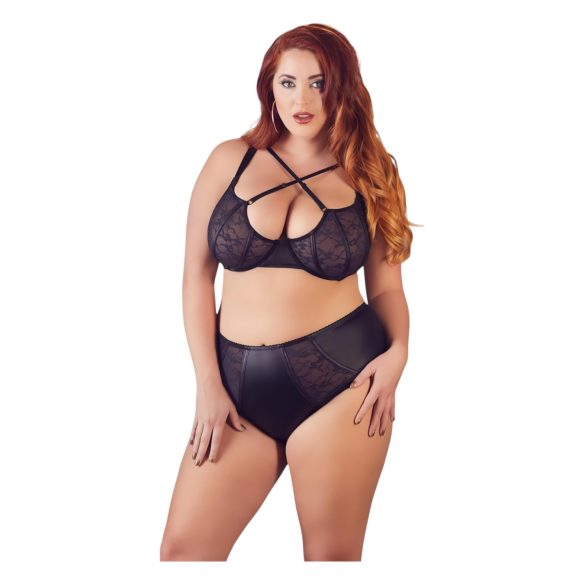 Cottelli Plus Size - Kruisband BH en slip (zwart) - 85E/L