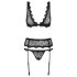 Obsessive Emperita - verfijnd geborduurd lingerie set (zwart) - L/XL
