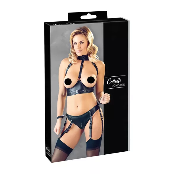 Cottelli Bondage - bh set met glanzende beugel en boeien - zwart - L