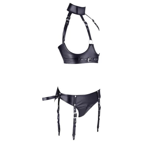 Cottelli Bondage - bh set met glanzende beugel en boeien - zwart - XL