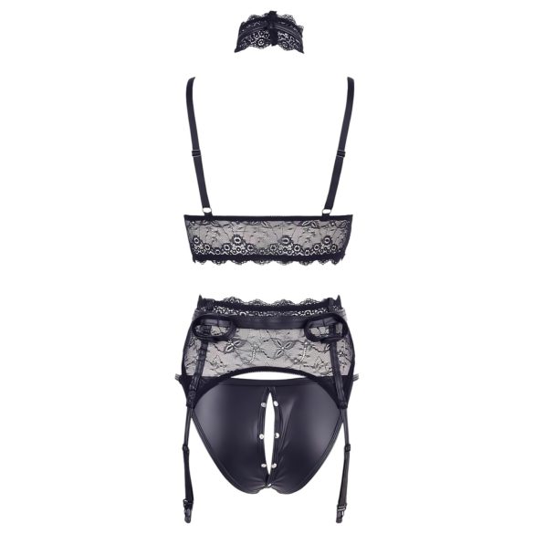 Cottelli Bondage - kanten lingerieset met handboeien (zwart)