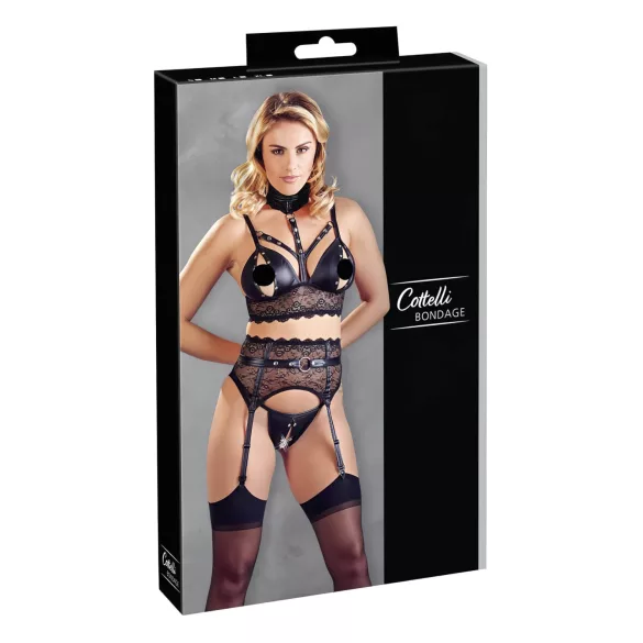 Cottelli Bondage - lingerie set met handboeien - kant - zwart - XL